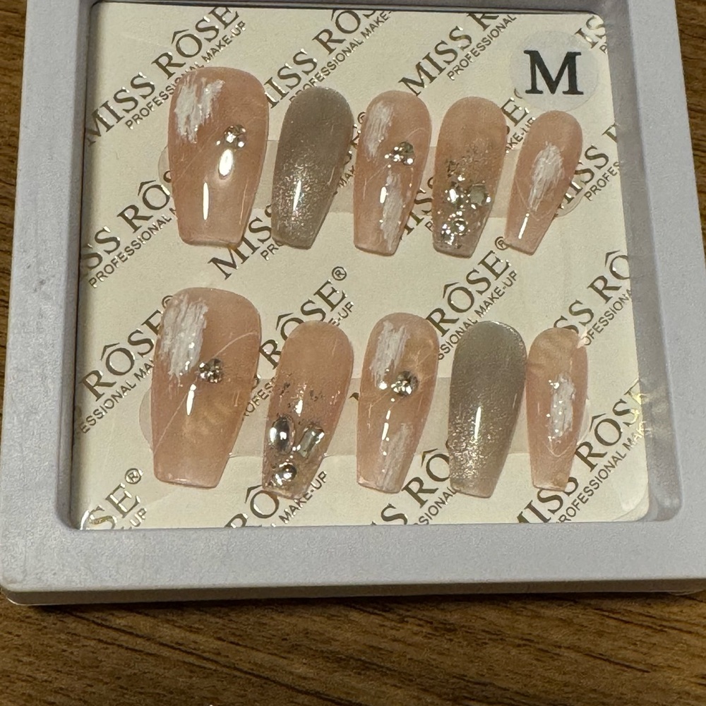 Nude and Gold Press-On Nails